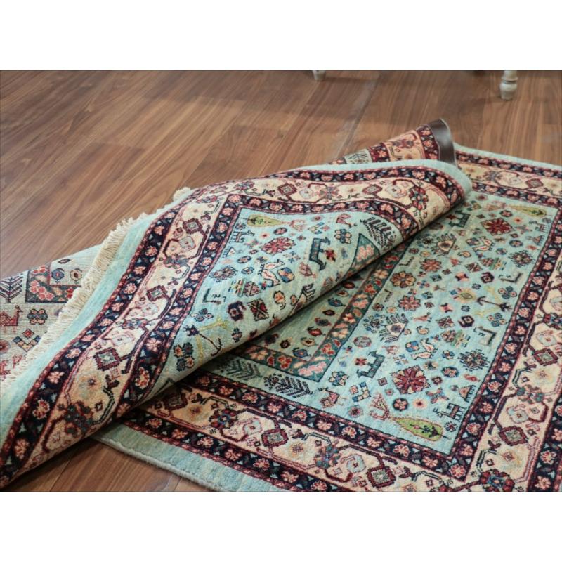 ギャッベ　Luribaft/ルリバフ 152x113cm ペールブルー 小花と幾何学モチーフ |  | 13