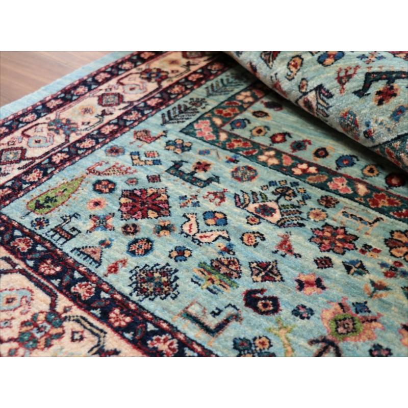 ギャッベ　Luribaft/ルリバフ 152x113cm ペールブルー 小花と幾何学モチーフ |  | 14