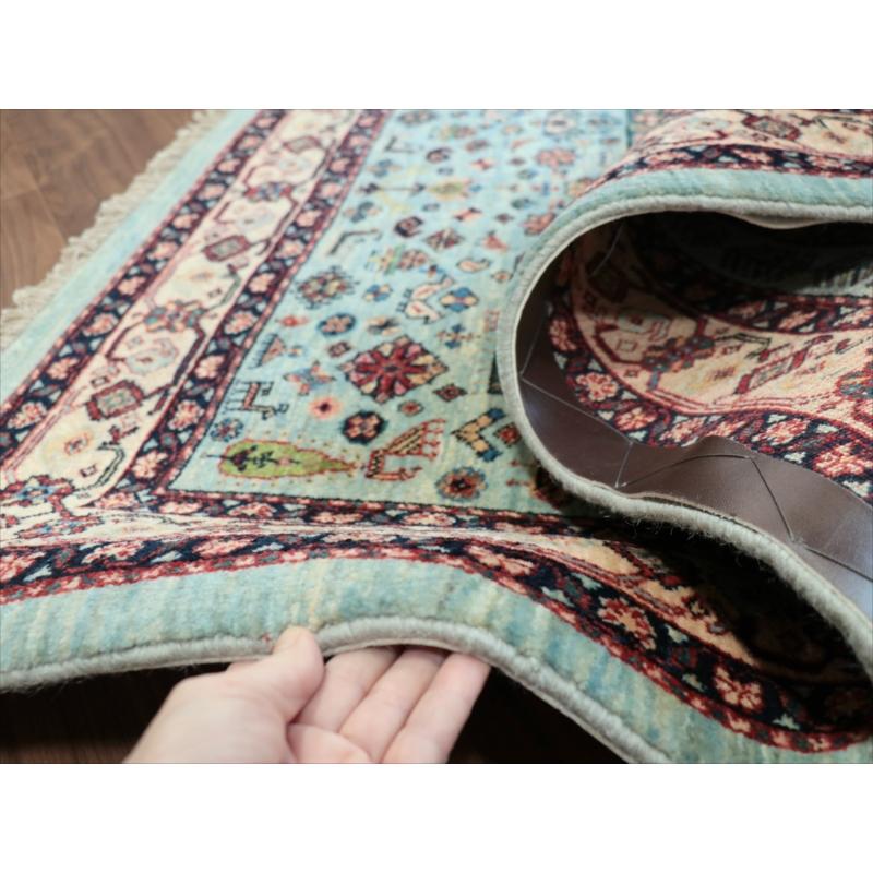 ギャッベ　Luribaft/ルリバフ 152x113cm ペールブルー 小花と幾何学モチーフ |  | 17