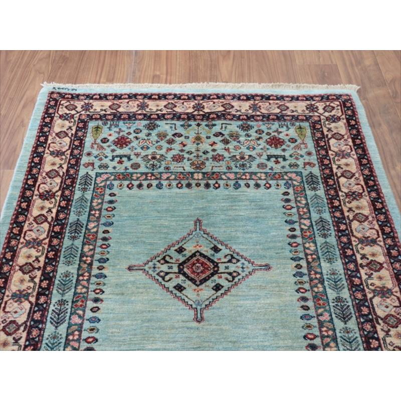 ギャッベ　Luribaft/ルリバフ 152x113cm ペールブルー 小花と幾何学モチーフ |  | 02