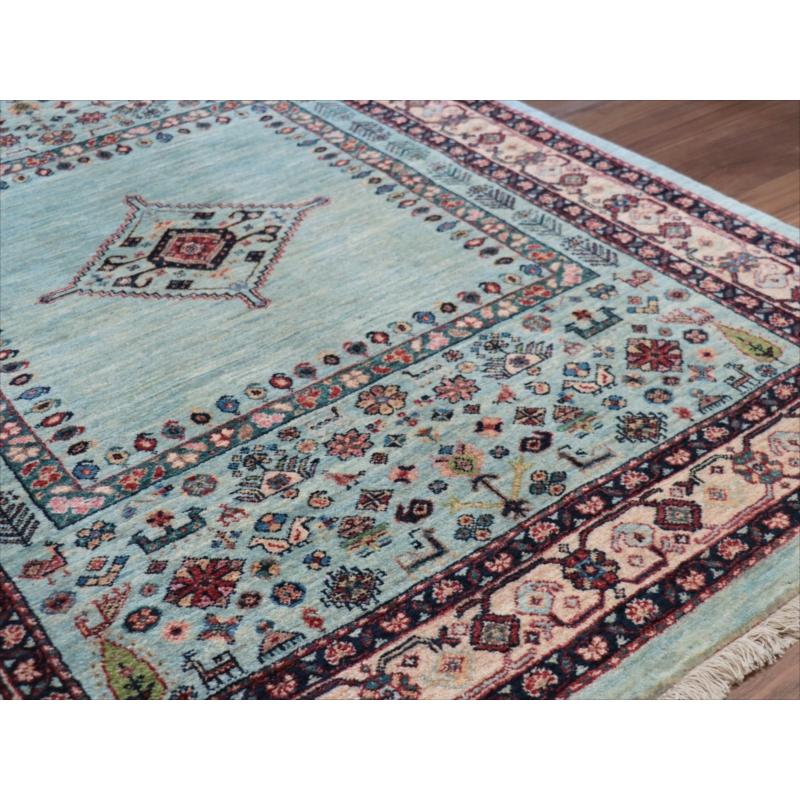 ギャッベ　Luribaft/ルリバフ 152x113cm ペールブルー 小花と幾何学モチーフ |  | 06