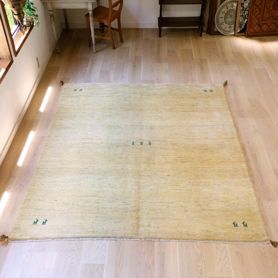 ギャッベ イラン産手織りラグ 240×200cm シンプル　無地　ナチュラルアイボリー　ベージュ | 