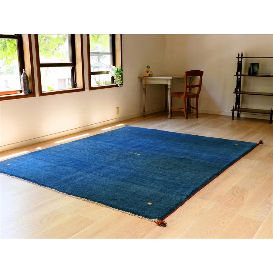 ギャッベ ブルー　イラン産手織りラグ 240×203cm シンプル　無地 |  | 01