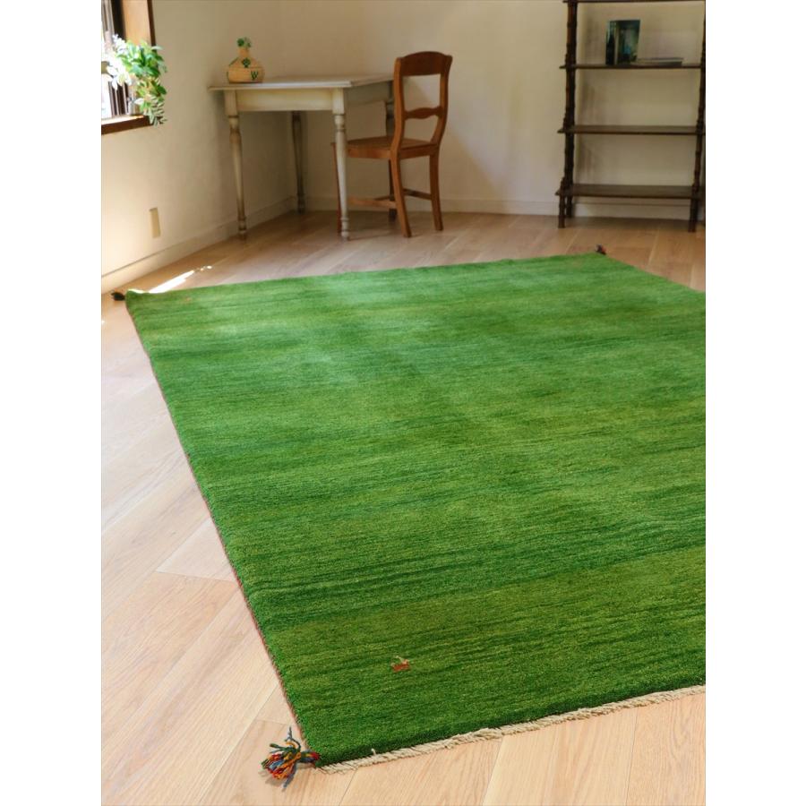ギャッベ イラン産手織りラグ 300×200cm グリーン　シンプル　無地 |  | 11