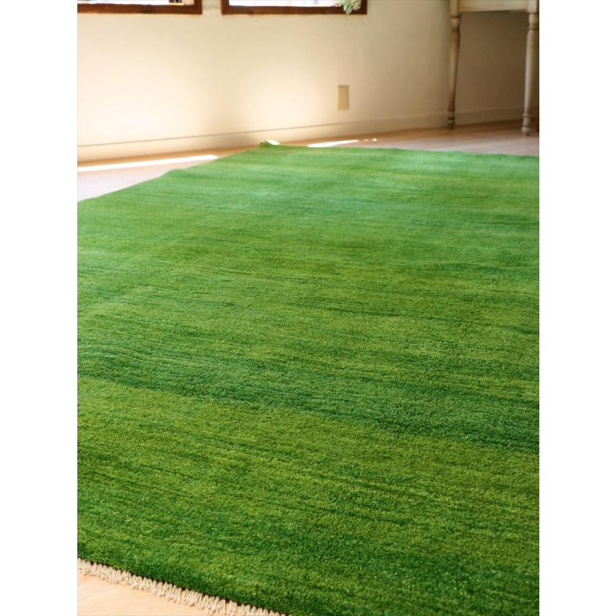 ギャッベ イラン産手織りラグ 300×200cm グリーン　シンプル　無地 |  | 12