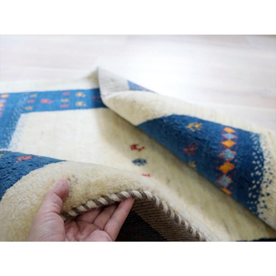 ギャッベ イラン産 手織りラグ 148×108cm ナチュラルアイボリー　ブルーのボーダー |  | 11