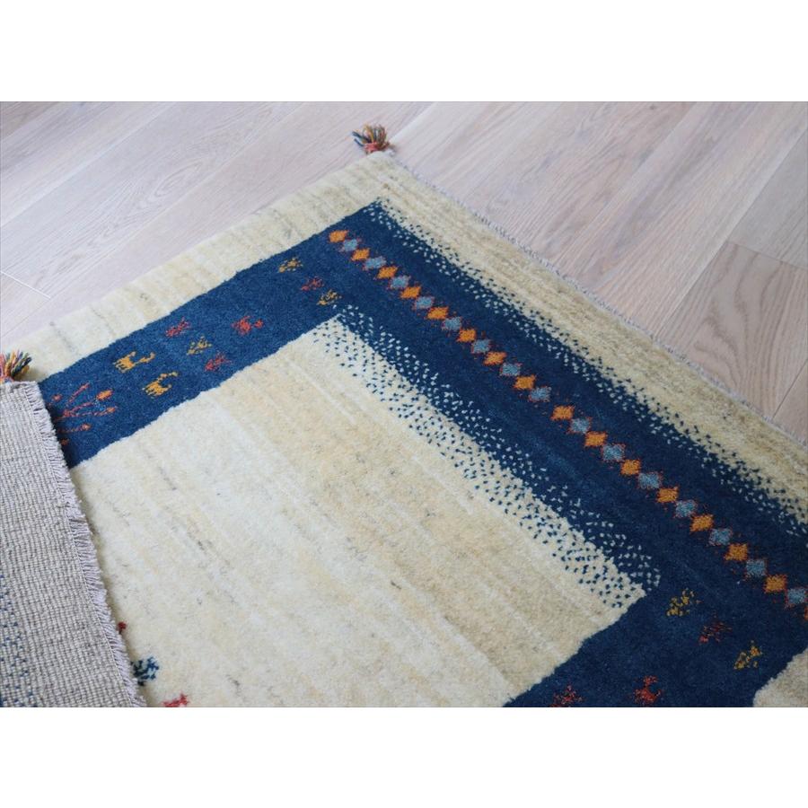 ギャッベ イラン産 手織りラグ 148×108cm ナチュラルアイボリー　ブルーのボーダー |  | 12