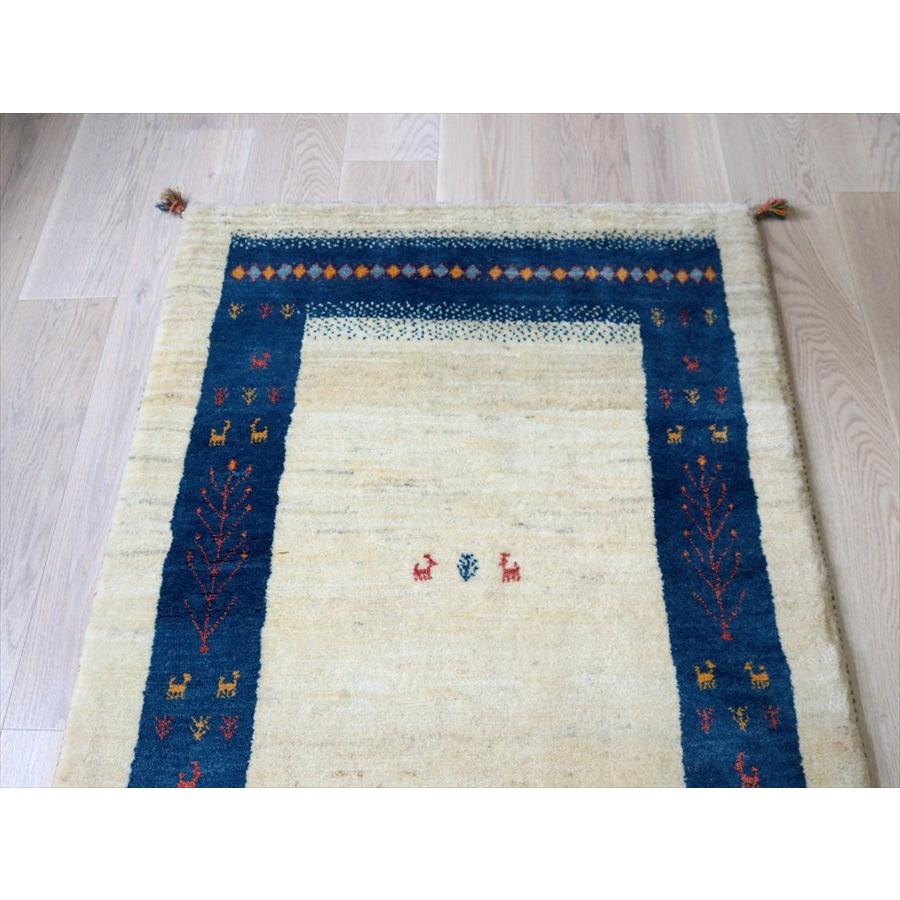 ギャッベ イラン産 手織りラグ 148×108cm ナチュラルアイボリー　ブルーのボーダー |  | 02