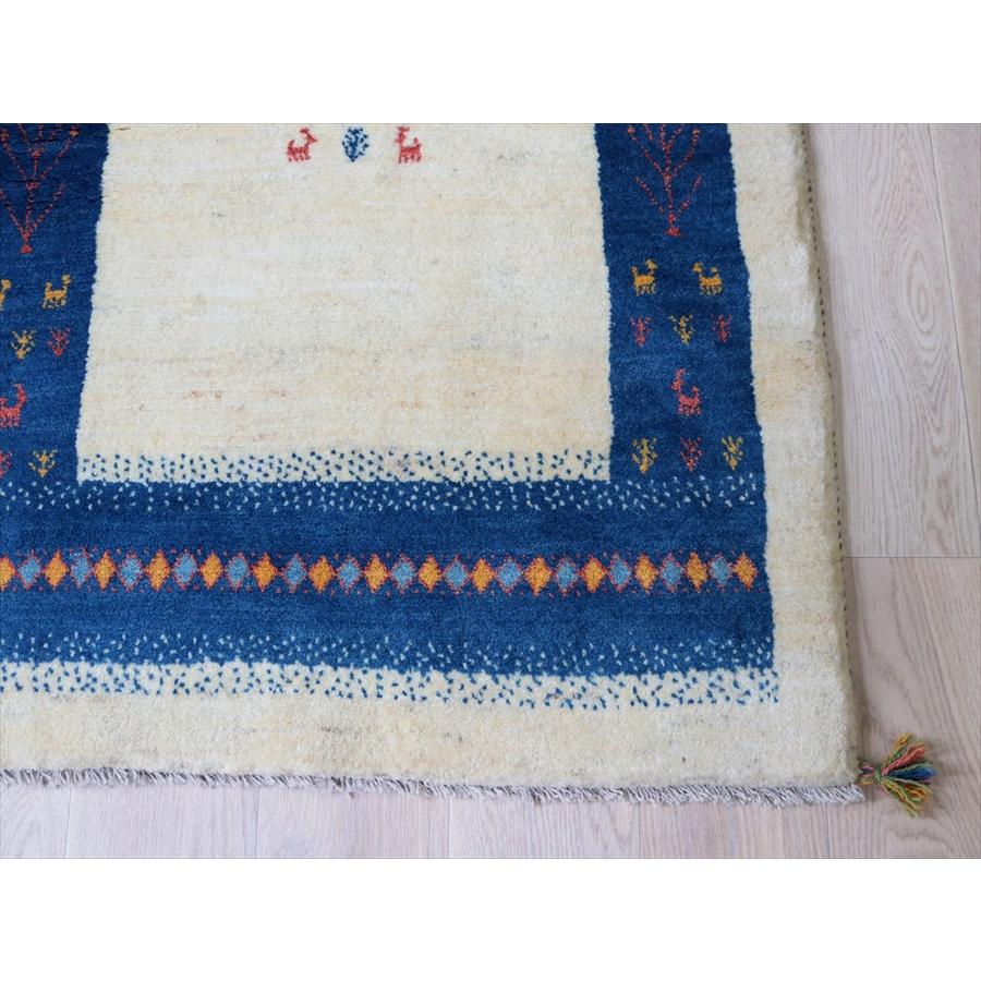 ギャッベ イラン産 手織りラグ 148×108cm ナチュラルアイボリー　ブルーのボーダー |  | 03