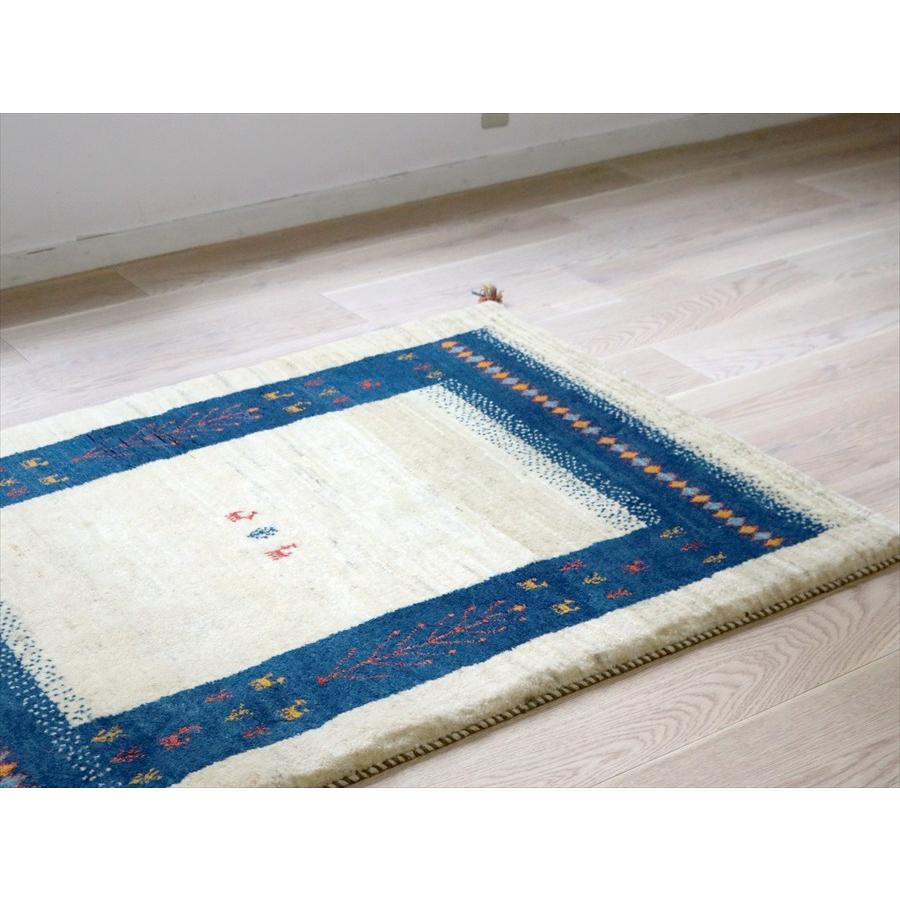 ギャッベ イラン産 手織りラグ 148×108cm ナチュラルアイボリー　ブルーのボーダー |  | 04