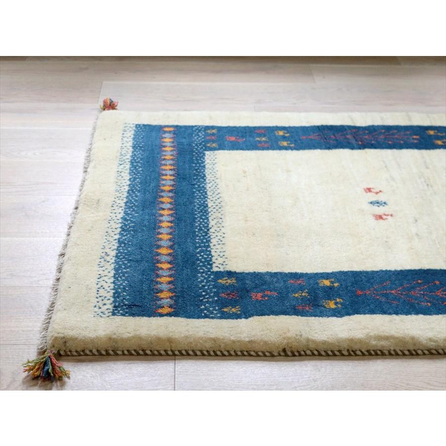ギャッベ イラン産 手織りラグ 148×108cm ナチュラルアイボリー　ブルーのボーダー |  | 05
