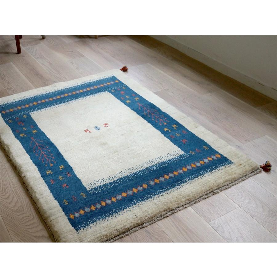 ギャッベ イラン産 手織りラグ 148×108cm ナチュラルアイボリー　ブルーのボーダー |  | 06