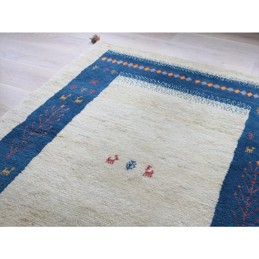 ギャッベ イラン産 手織りラグ 148×108cm ナチュラルアイボリー　ブルーのボーダー |  | 08