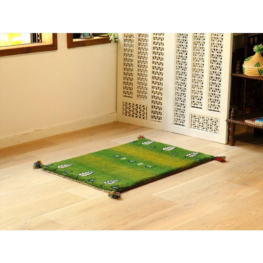 ギャベ イラン産手織り 88×60cm グリーングラデーション　ラクダ　玄関マット |  | 01