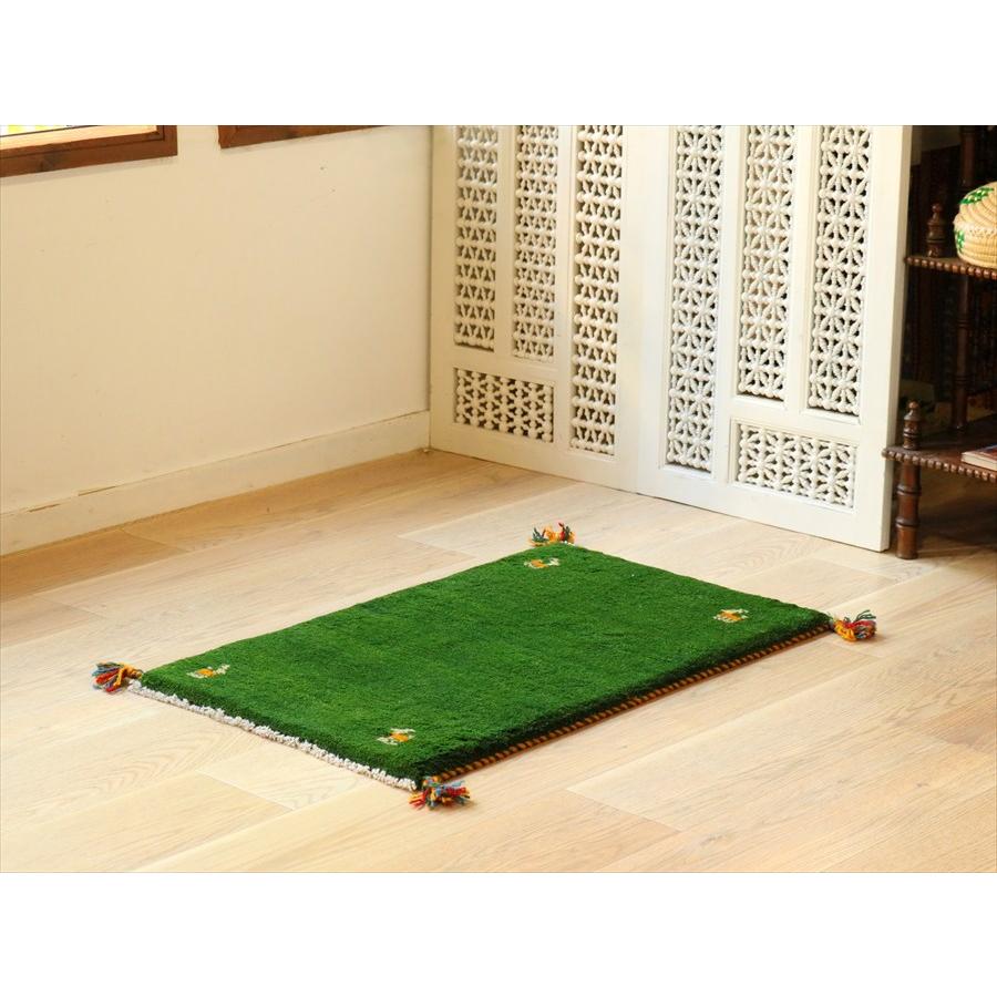 ギャベ イラン産手織り 87×55cm 玄関マット　グリーン |  | 01