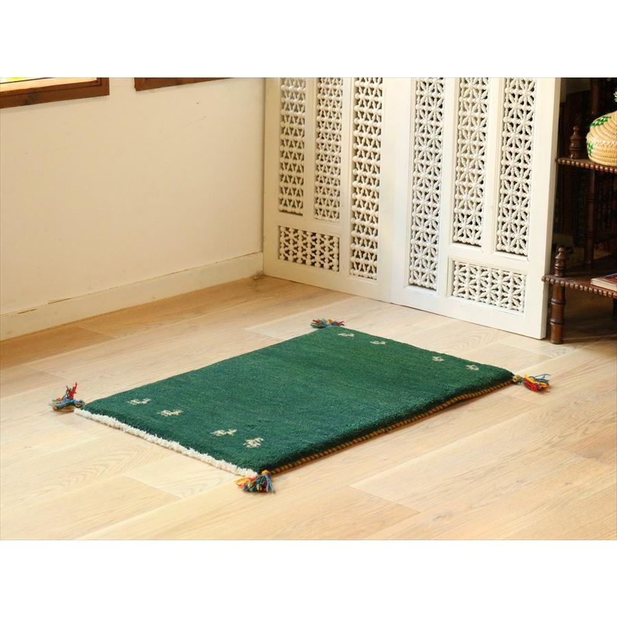 ギャベ イラン産手織り 88×58cm ブルーグリーン |  | 01