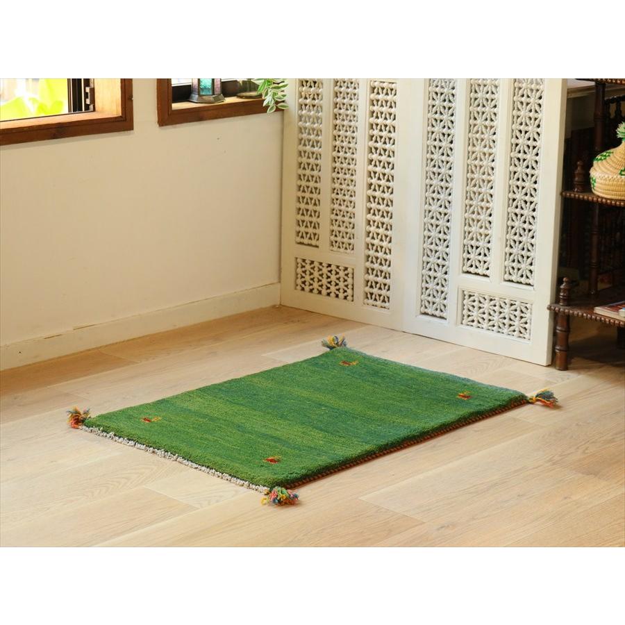 ギャベ イラン産手織り 90×63cm グリーングラデーション　シンプル　無地 |  | 01