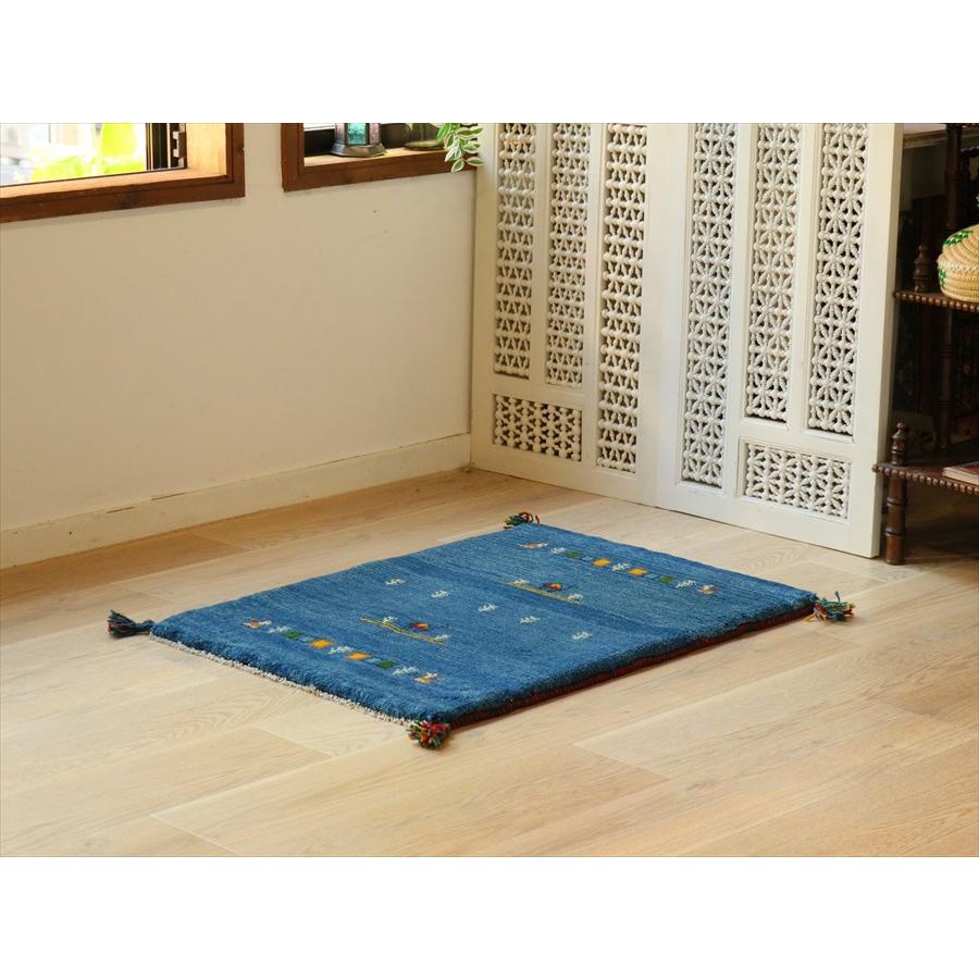 ギャッベ イラン産手織り 88×64cm bうるー　ラクダモチーフ　玄関マット |  | 01