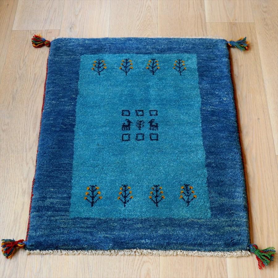 ギャッベ イラン産手織り 90×63cm ツートーンカラー　二色のブルー | 