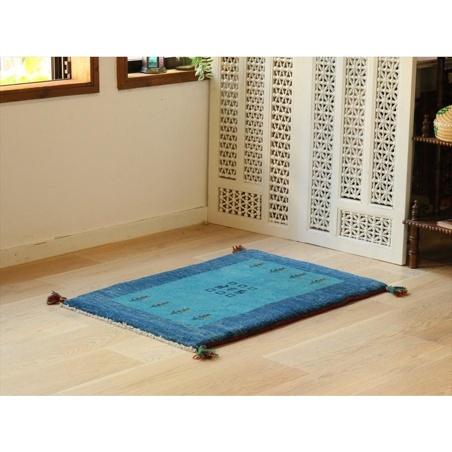 ギャッベ イラン産手織り 90×63cm ツートーンカラー　二色のブルー |  | 01