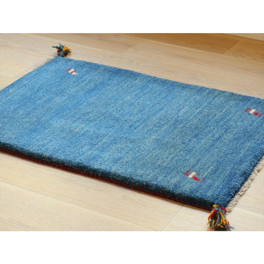 ギャッベ イラン産手織り 88×63cm ブルー　シンプル　無地　玄関マット |  | 02