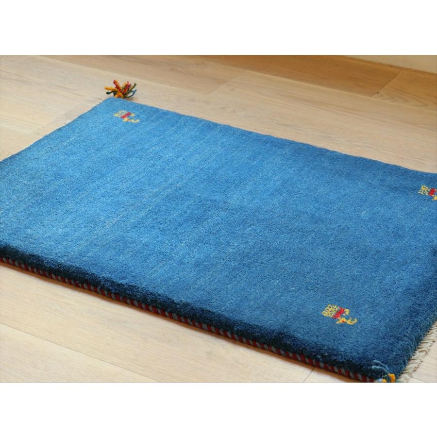 ギャッベ イラン産手織り 90×62cm 玄関マット　無地　シンプル　ブルー　青 |  | 02