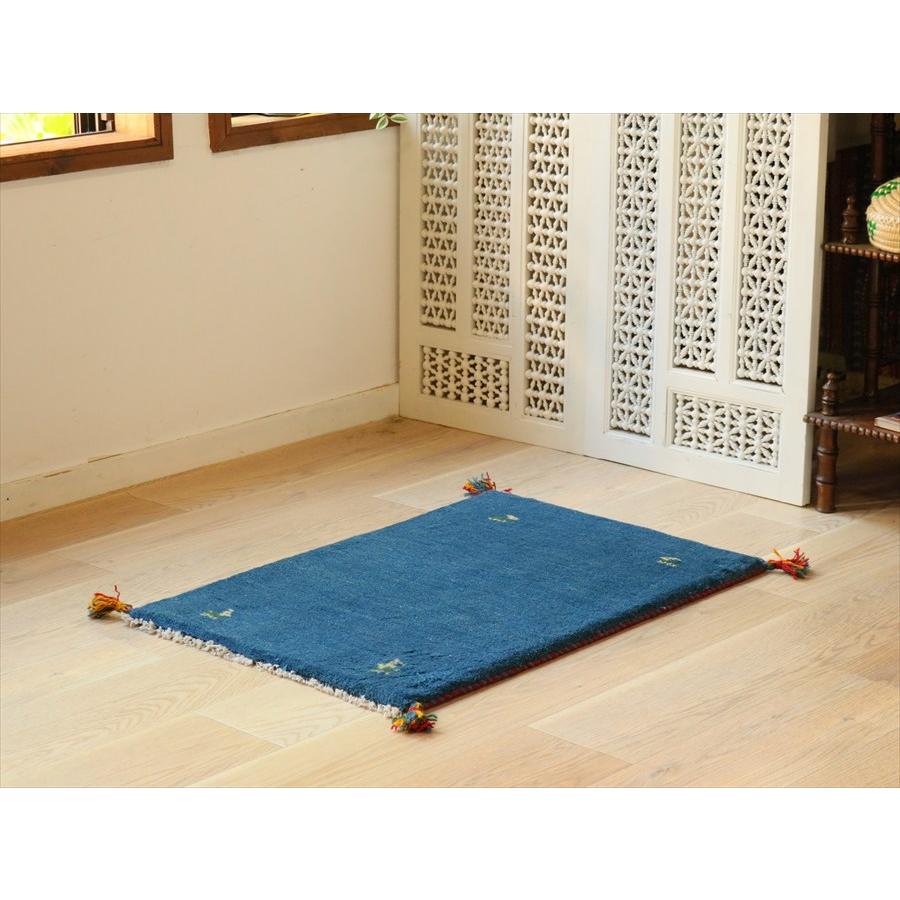 ギャッベ イラン産手織り 86×60cm ブルー　青　無地　シンプル |  | 01