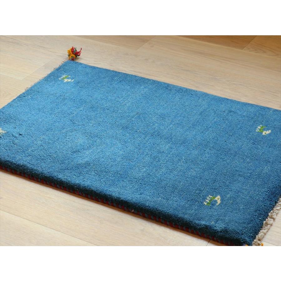 ギャッベ イラン産手織り 86×60cm ブルー　青　無地　シンプル |  | 02