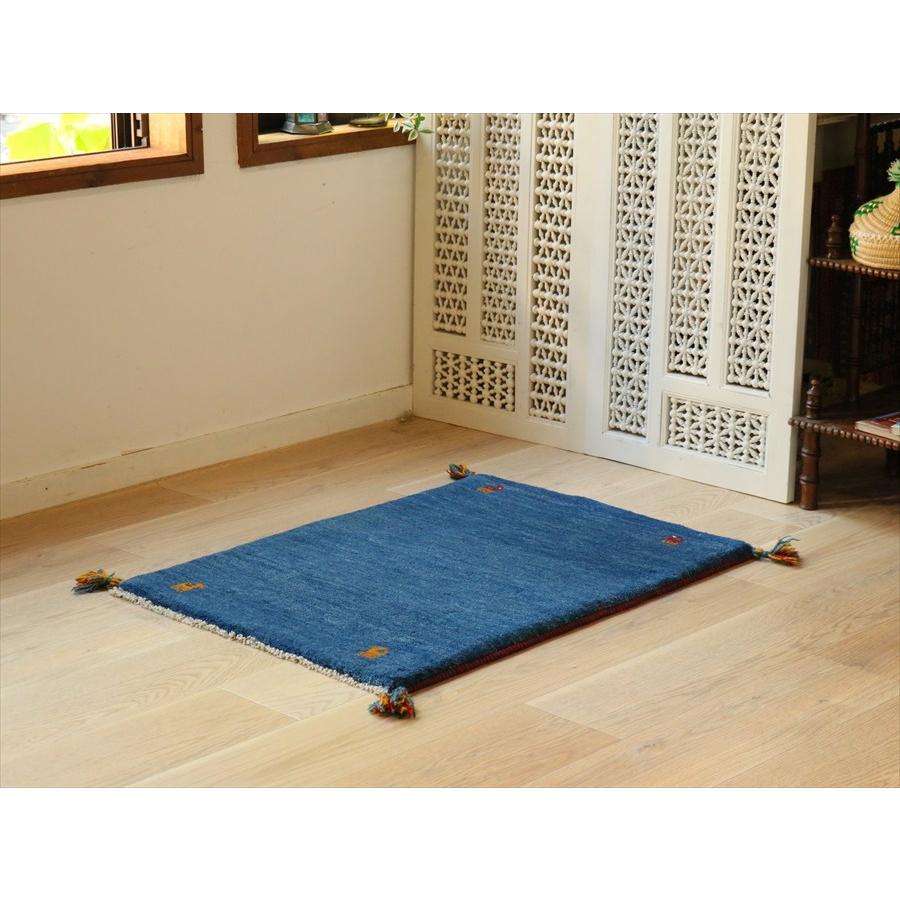ギャッベ イラン産手織り 90×65cm ブルー　青　無地　シンプル |  | 01