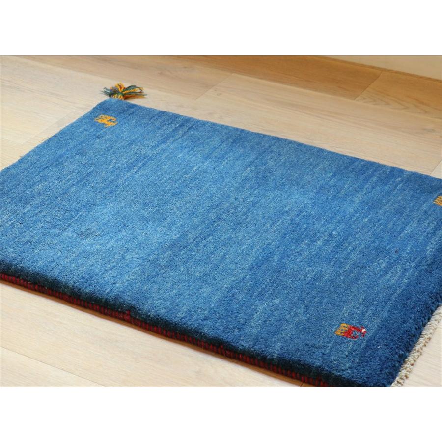 ギャッベ イラン産手織り 90×65cm ブルー　青　無地　シンプル |  | 02