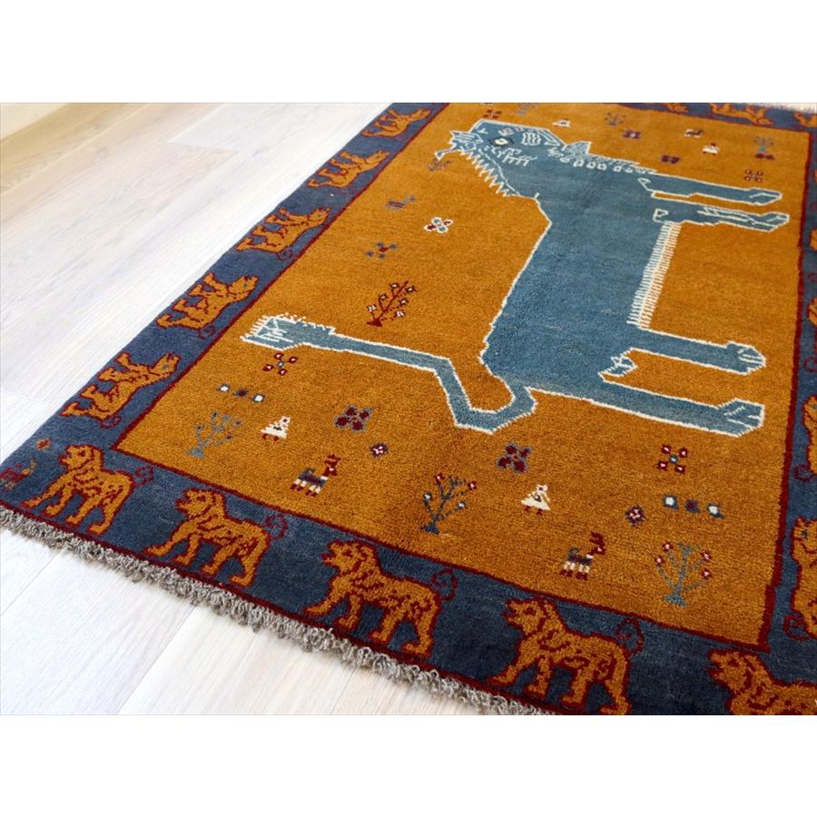 ライオンラグ　横向きの青いライオン 155×100cm オーカー＆ブルー　ギャッベ カシュカイ族の手織りラグ |  | 06