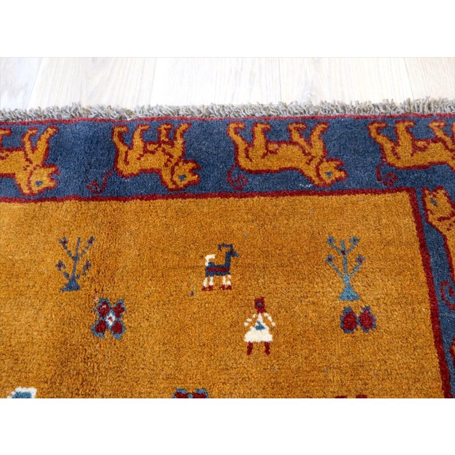ライオンラグ　横向きの青いライオン 155×100cm オーカー＆ブルー　ギャッベ カシュカイ族の手織りラグ |  | 07