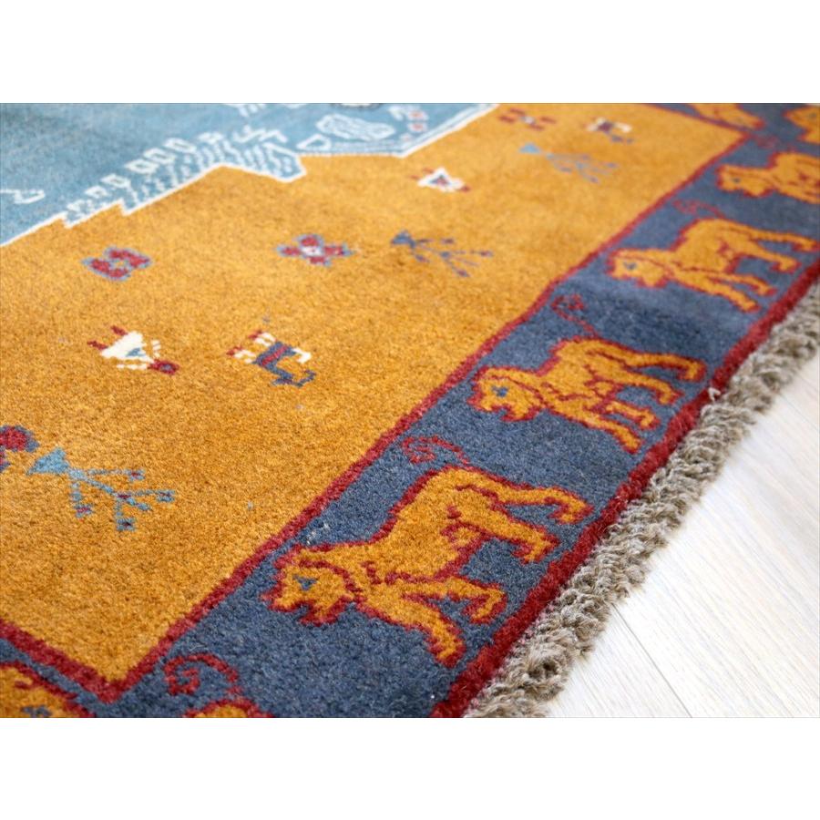 ライオンラグ　横向きの青いライオン 155×100cm オーカー＆ブルー　ギャッベ カシュカイ族の手織りラグ |  | 08
