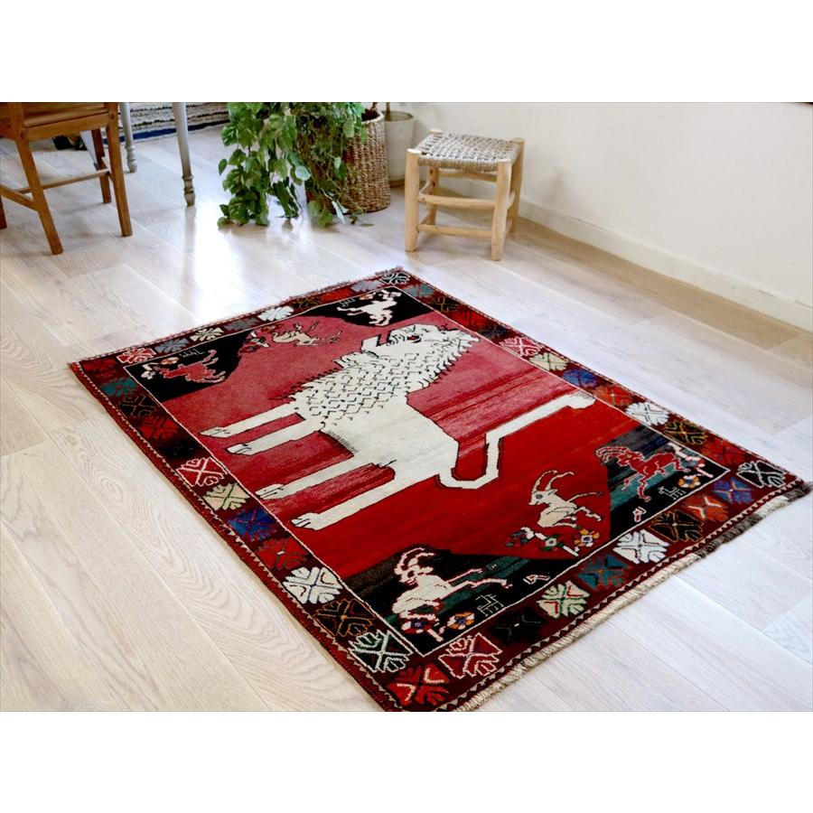 オールドギャッベ ライオンラグ 143×102cm 横向きの白いライオン ヴィンテージ |  | 02