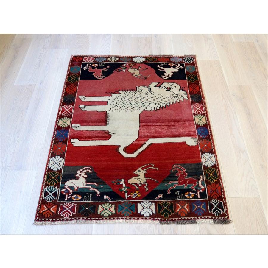 オールドギャッベ ライオンラグ 143×102cm 横向きの白いライオン ヴィンテージ |  | 03