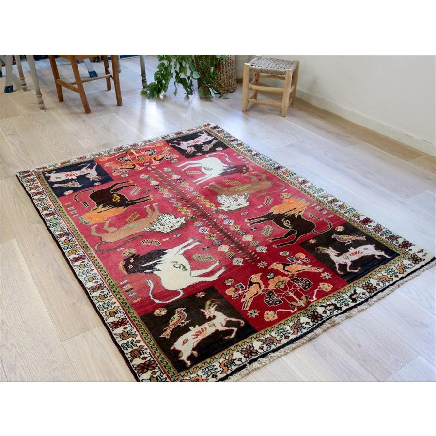 ライオンラグ オールドギャッベ 部族絨毯 164×125cm 6頭のライオン |  | 03