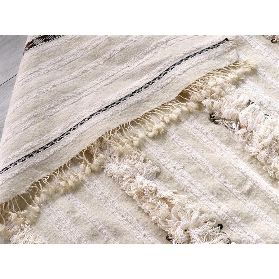 モロッコ・ウエディング用のブランケットキリム　Moroccan Wedding Blankets 221x148cmホワイト・ベッドスロー｜ipogabbeh｜11