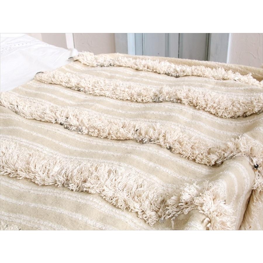 モロッコ・ウエディング用のブランケットキリム Moroccan Wedding Blankets 221x148cmホワイト・ベッドスロー