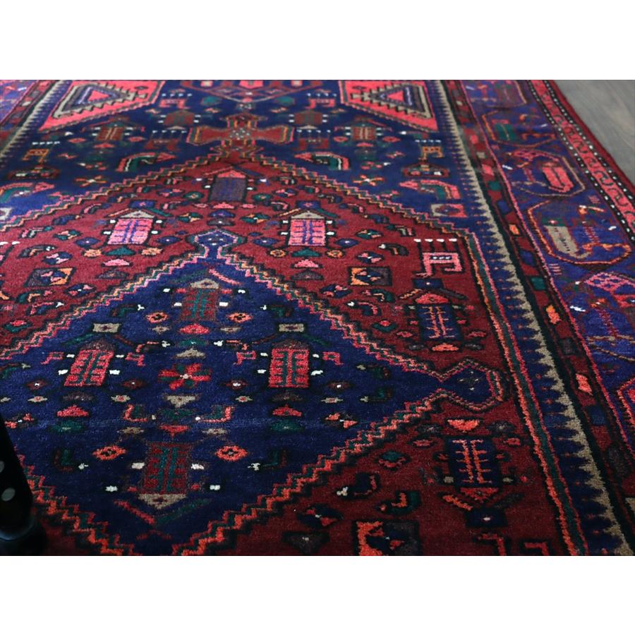 トライバルラグ　手織り絨毯 シラーズ　ハムセ 225x134cm 六角系の赤いメダリオン・青のダイヤ | ブランド登録なし | 10