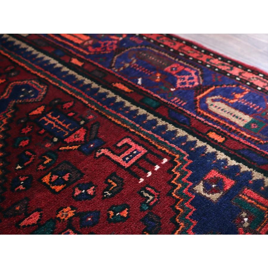 トライバルラグ　手織り絨毯 シラーズ　ハムセ 225x134cm 六角系の赤いメダリオン・青のダイヤ | ブランド登録なし | 11