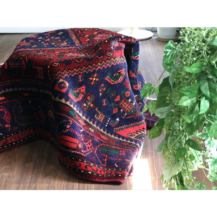 トライバルラグ　手織り絨毯 シラーズ　ハムセ 225x134cm 六角系の赤いメダリオン・青のダイヤ | ブランド登録なし | 12