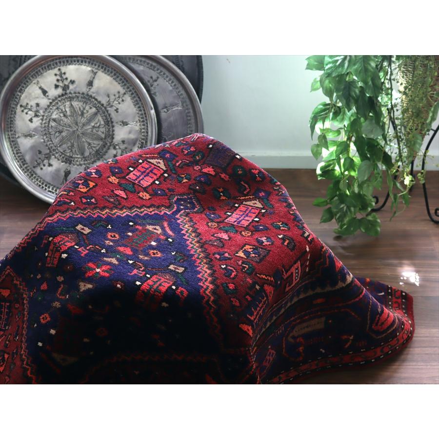 トライバルラグ　手織り絨毯 シラーズ　ハムセ 225x134cm 六角系の赤いメダリオン・青のダイヤ | ブランド登録なし | 13