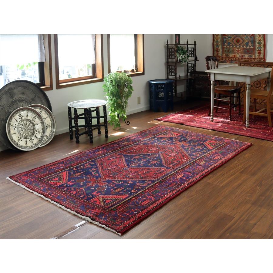 トライバルラグ　手織り絨毯 シラーズ　ハムセ 225x134cm 六角系の赤いメダリオン・青のダイヤ | ブランド登録なし | 01