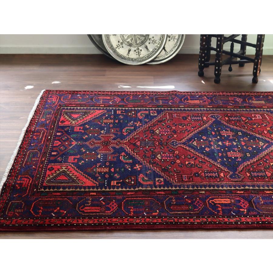 トライバルラグ　手織り絨毯 シラーズ　ハムセ 225x134cm 六角系の赤いメダリオン・青のダイヤ | ブランド登録なし | 03