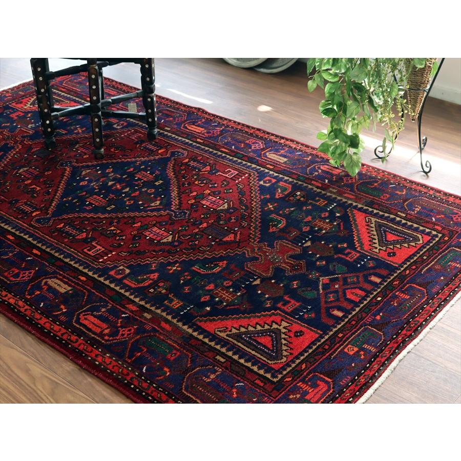 トライバルラグ　手織り絨毯 シラーズ　ハムセ 225x134cm 六角系の赤いメダリオン・青のダイヤ | ブランド登録なし | 04