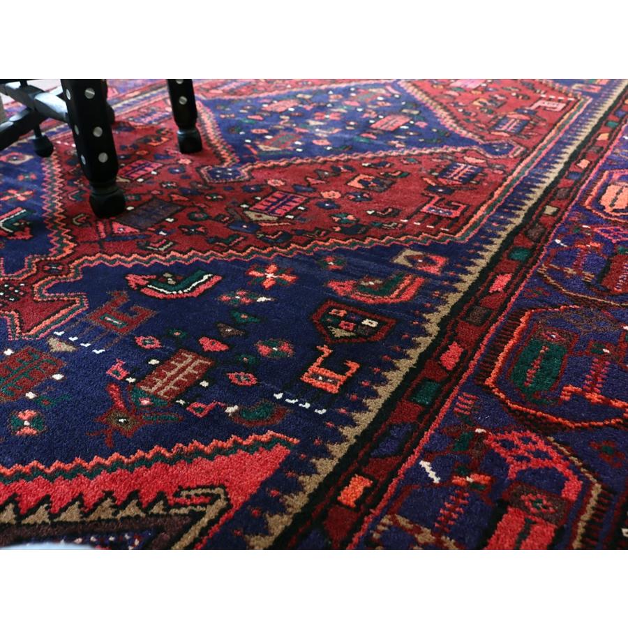 トライバルラグ　手織り絨毯 シラーズ　ハムセ 225x134cm 六角系の赤いメダリオン・青のダイヤ | ブランド登録なし | 09