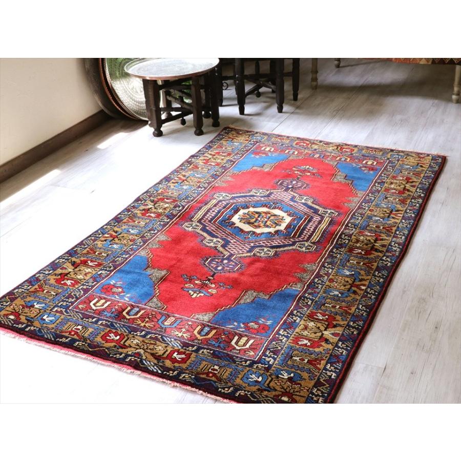 【値下げご依頼】超ロング！ トルコ製ヴィンテージラグ　トライバルラグ メダリオン トルコ製 ヴィンテージ風 円形ラグ メダリオン柄 オリエンタル