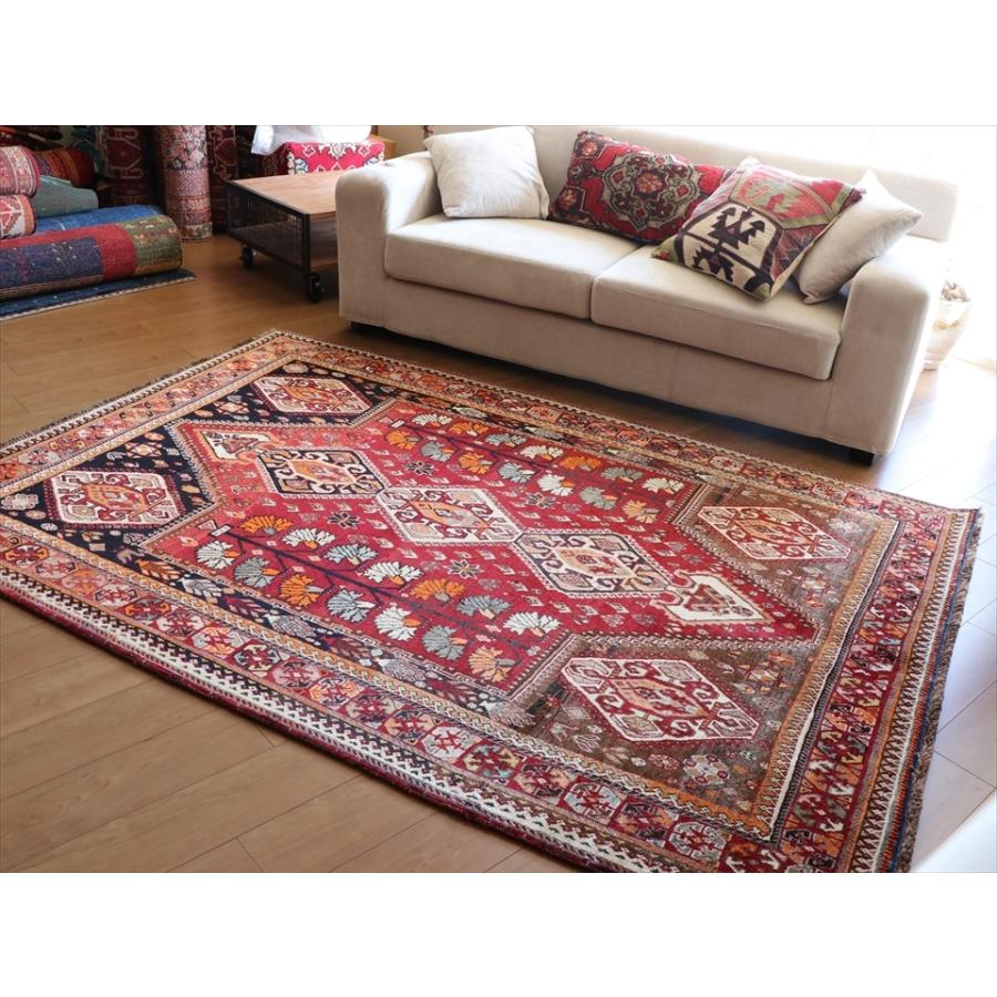 オールドカーペット　部族絨毯/トライバルラグ カシュカイ族　234x163cm 赤い変形メダリオン | ブランド登録なし | 11