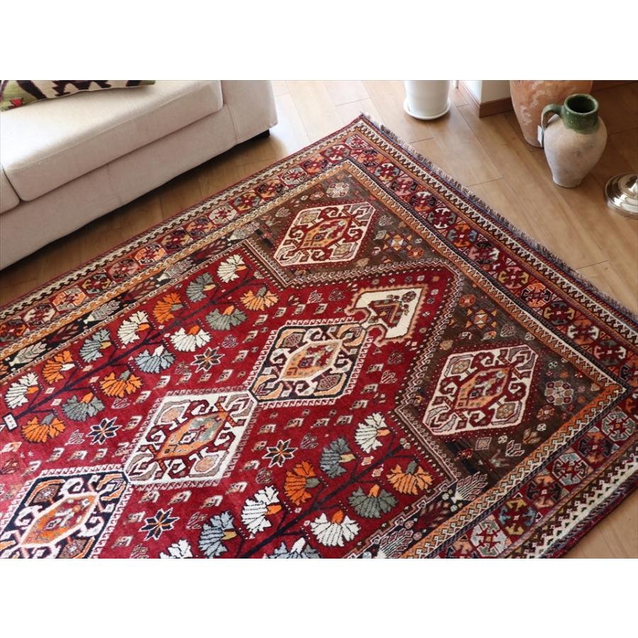 オールドカーペット　部族絨毯/トライバルラグ カシュカイ族　234x163cm 赤い変形メダリオン | ブランド登録なし | 04