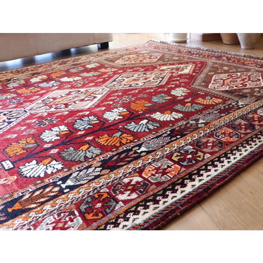 オールドカーペット　部族絨毯/トライバルラグ カシュカイ族　234x163cm 赤い変形メダリオン | ブランド登録なし | 09